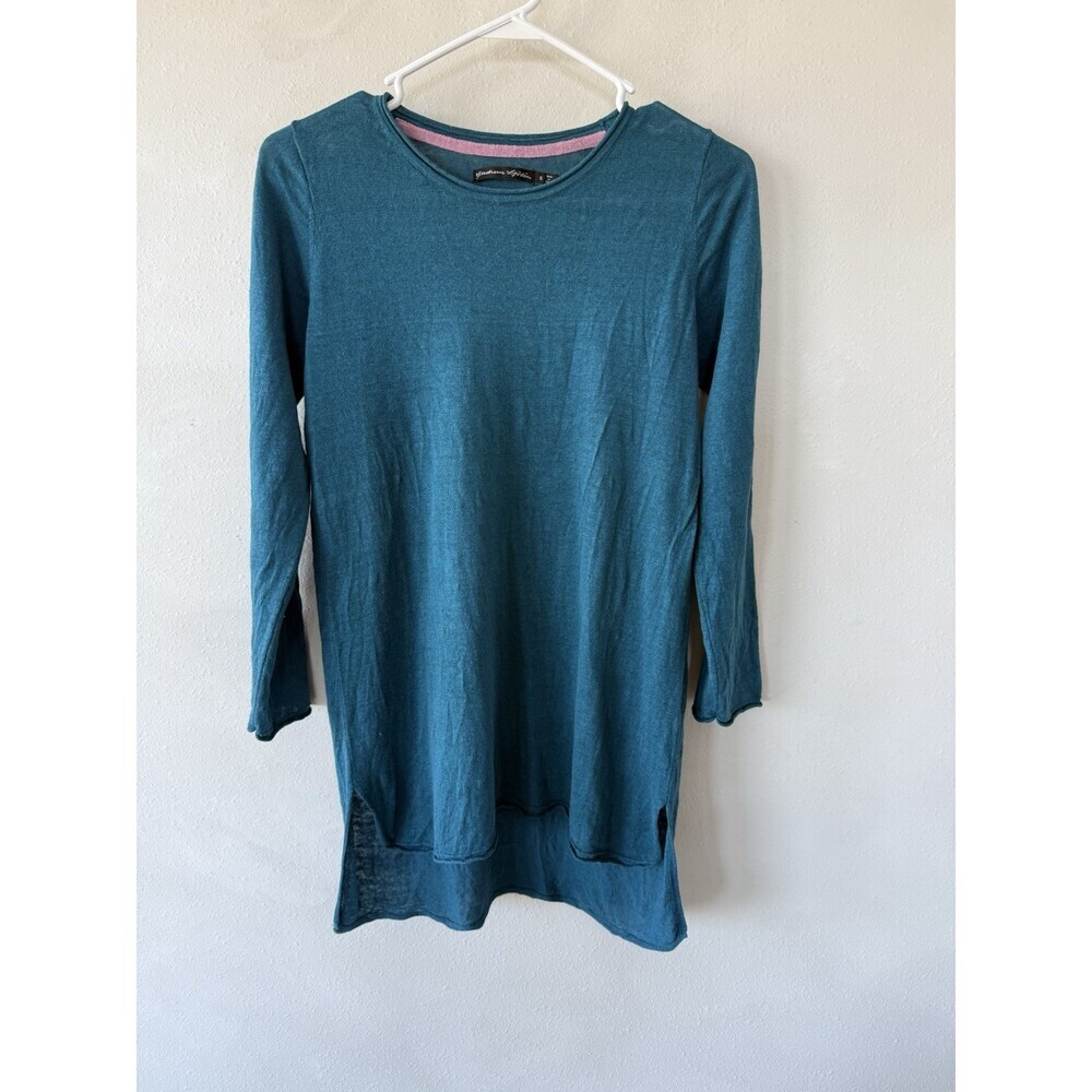 Gudrun Sjoden Women’s Linen Cotton Knit Sweater Long Sleeve Blue Small S Slits